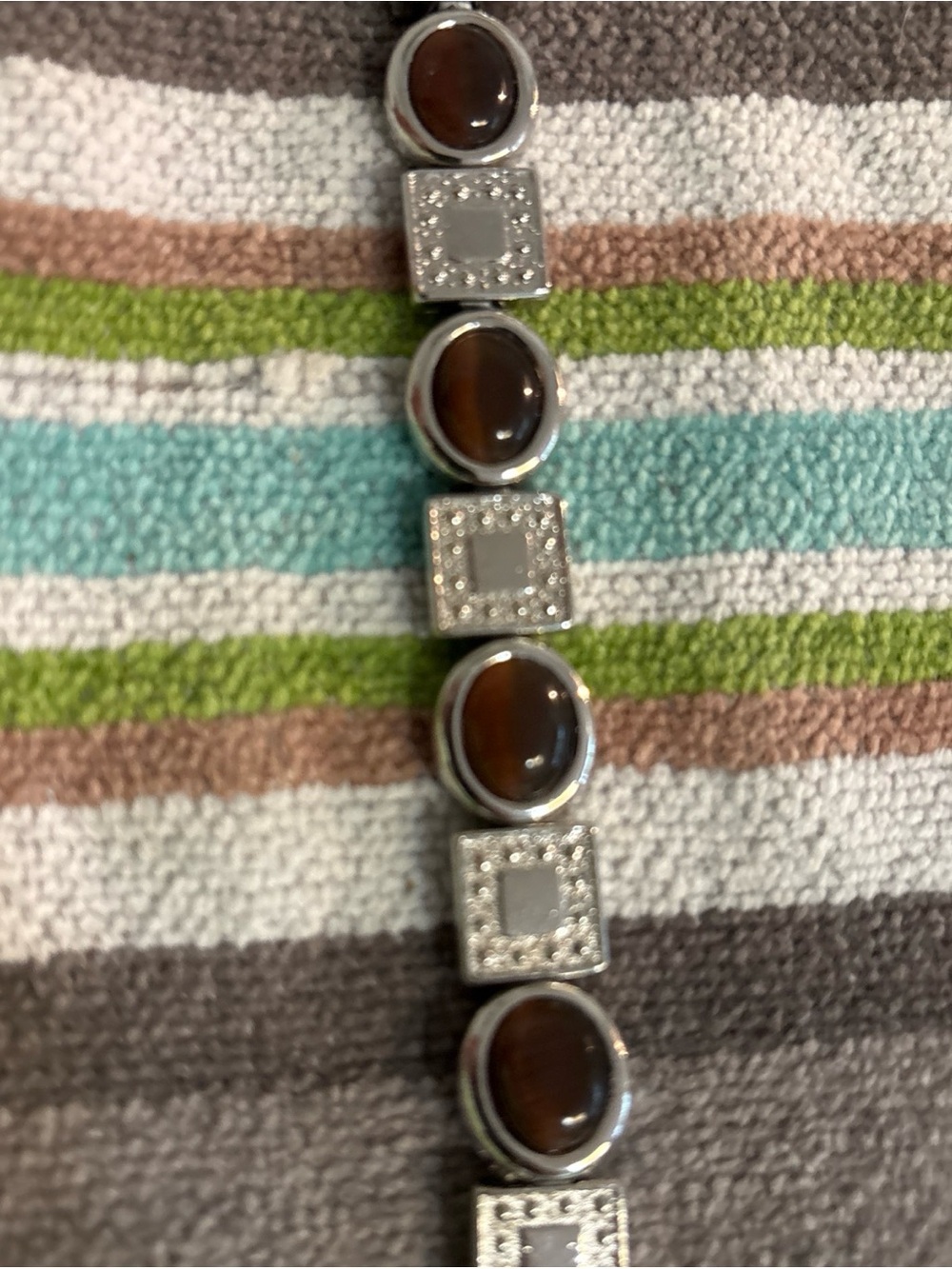Sterling Silver Brown Cabochon & Pavé Link Bracelet - Picture 2 of 3